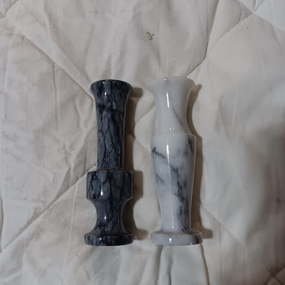 2 Vintage Marble Bud Vases 4.75" Beautiful Classic